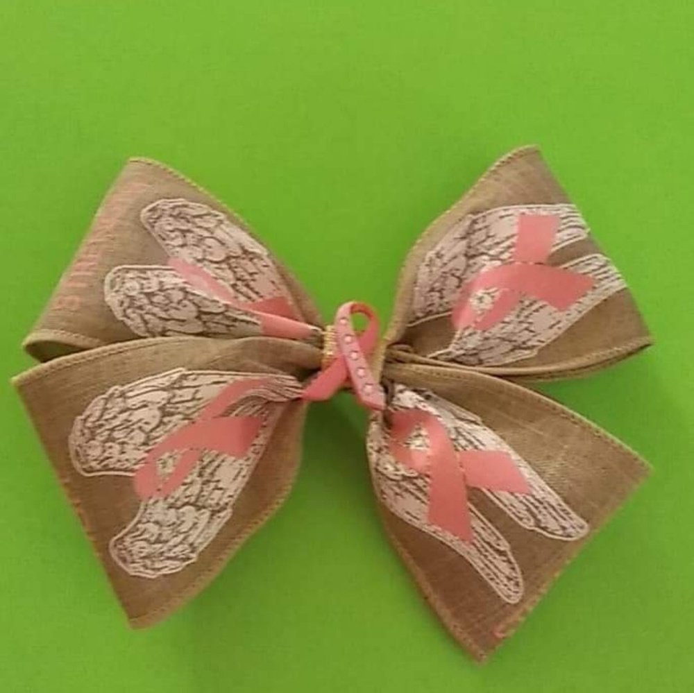 Hand made breast cancer awareness hair bow
